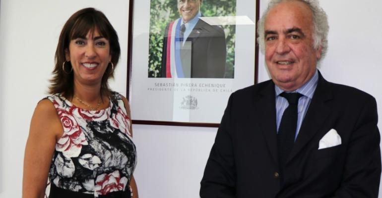 Undersecretary of Tourism Mónica Zalaquett and Southern Cone Ports Corp. executive director Sebastián Montero discussed Seatrade, the recent cabotage change and a new South Pacific route PHOTO: Southern Cone Ports Corp.